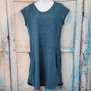 Toad & Co Short Sleeve SMU Tech Tomboy Cap Sleeve Dress Teal Blue